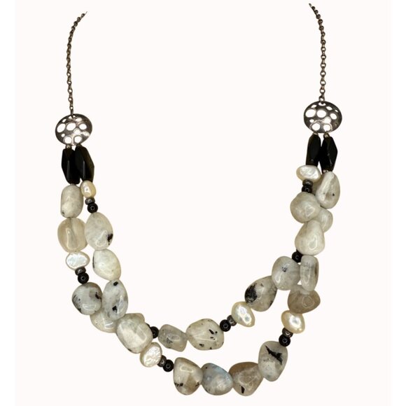 Handcrafted Multi-Strand Moonstone Pearl & Black Glass Necklace - Picture 1 of 10